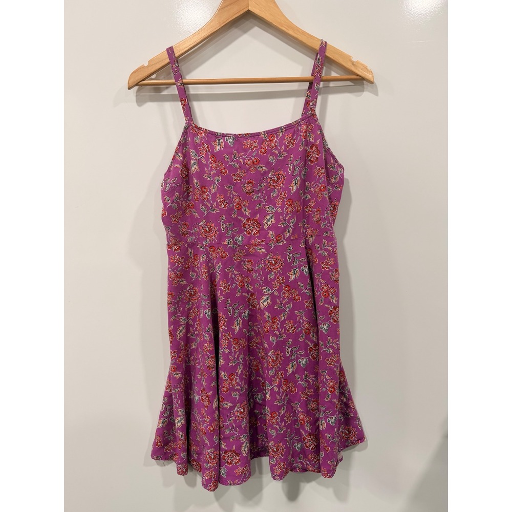 Gap Womens Purple Floral Rayon Mini Dress Adjustable Straps Smocked Back Medium